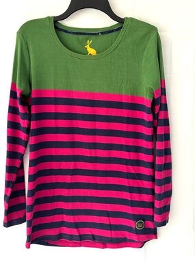 Joules Pink Navy Harbour Striped Cotton Top SZ 14 Worn 1X